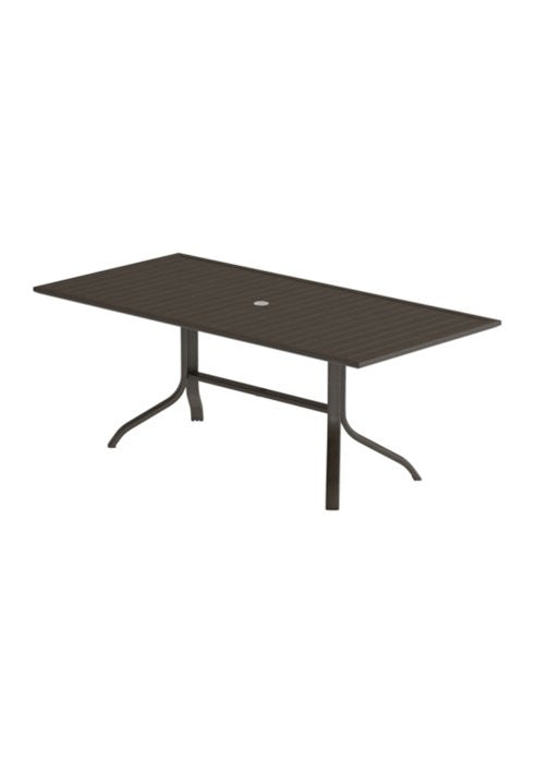 Tropitone Horizon Aluminum Slat 84.5" x 36" Rectangular KD Pedestal Dining Table w/Umbrella Hole
