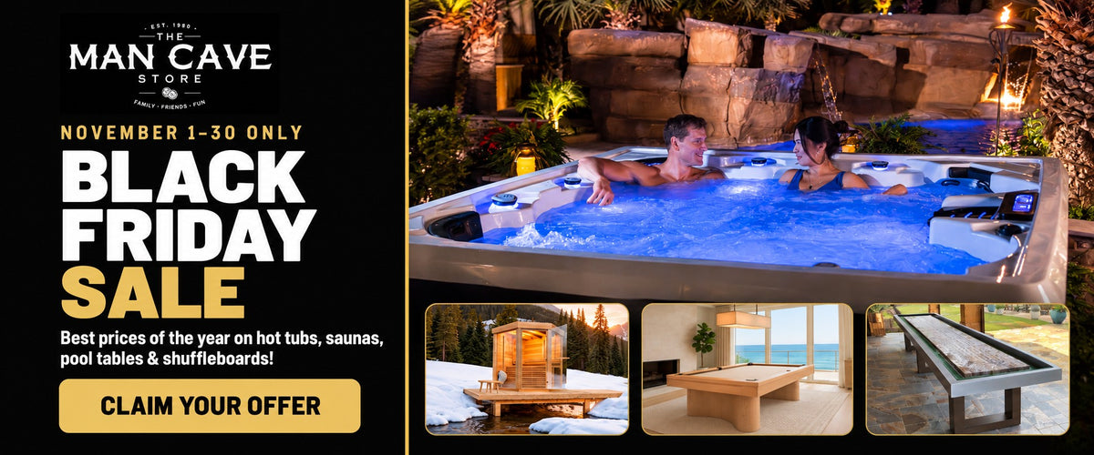 Black Friday Sale: Best pricing of the year on Pool Tables + Free Accessory Kit & Delivery. Holidays are coming, save up to $1000 on Shuffleboards. Hot Tubs: 0% financing for up to 48 months o.a.c.; Payments as low as $99/month. Disclaimer: Payments with 20% down on approved credit. Saunas: Trinity - Floor Model for Regular: $11,977; Sale Price: $8867 includes free delivery & installation Barrel Saunas from $7497 made in North America
