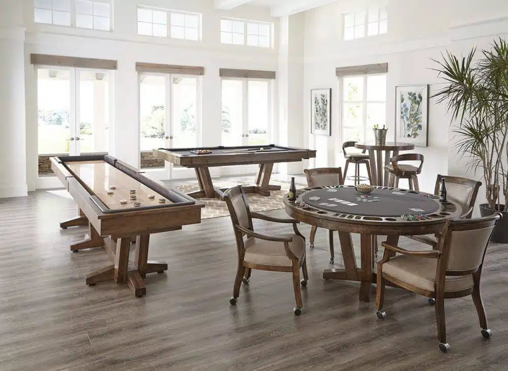 Game room with arcade, shuffleboard and pub furniture